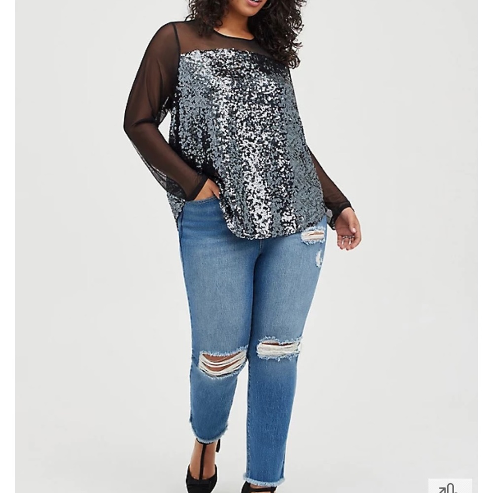 Mesh and sequin top.
